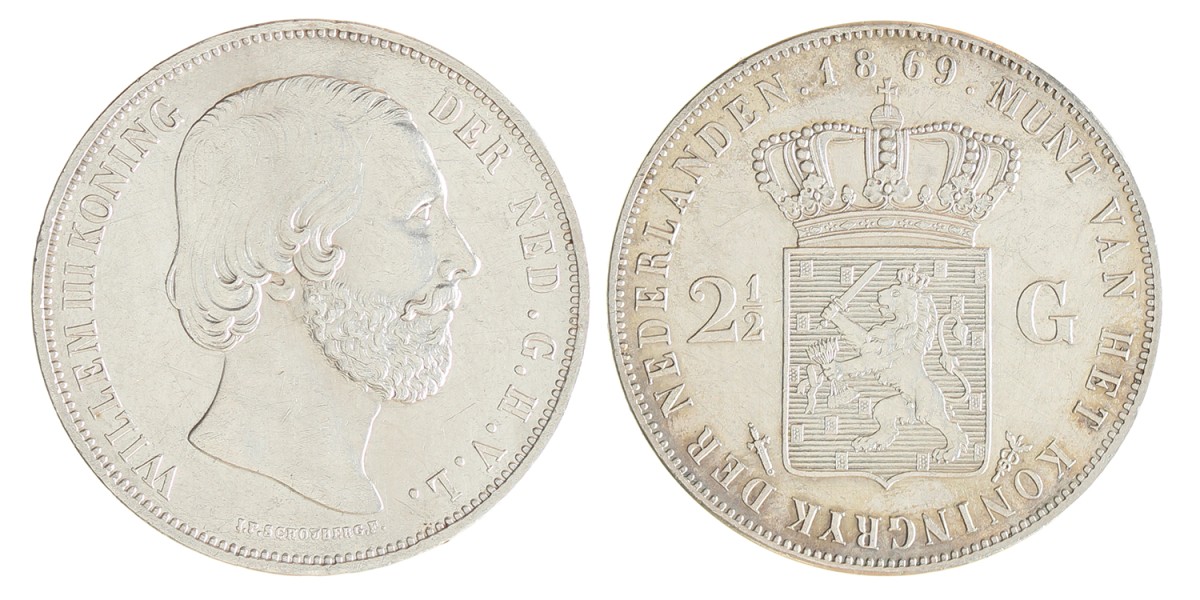 2½ Gulden. Willem III. 1869. Prachtig / UNC.