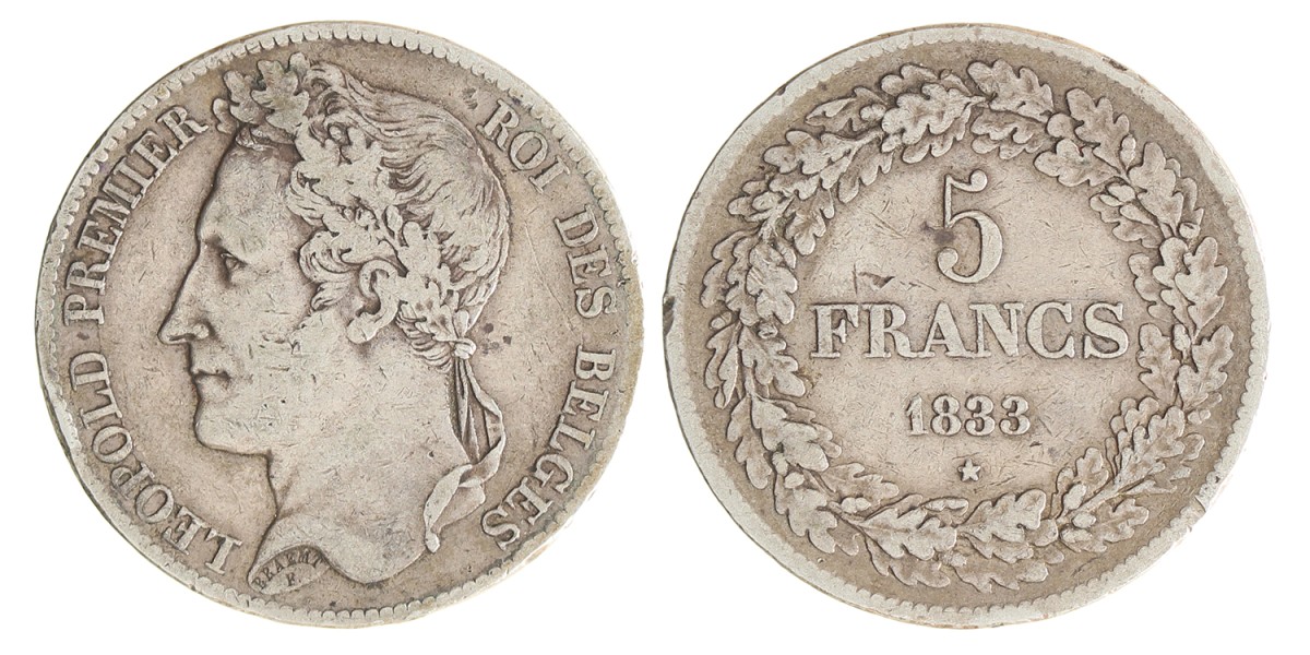 Belgium. Leopold I. 5 Francs. 1833.