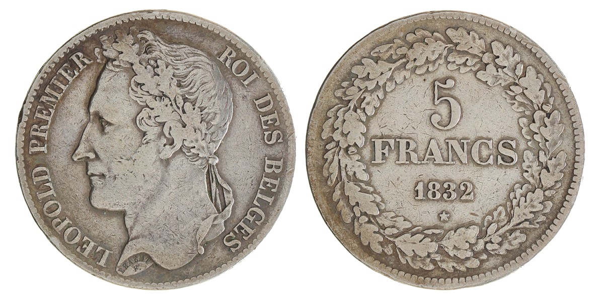 Belgium. Leopold I. 5 Francs. 1832.