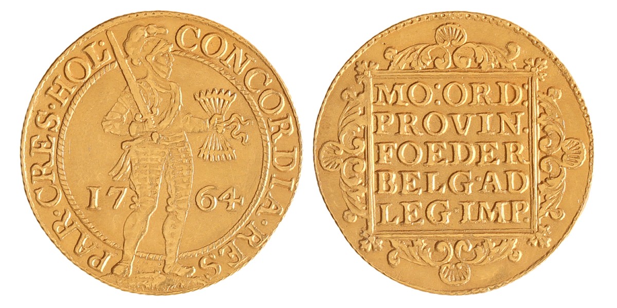 Dubbele dukaat. Holland. 1764. Zeer Fraai.