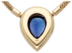 18 kt. Geelgouden collier bezet met ca. 6.45 ct. natuurlijke tanzaniet.