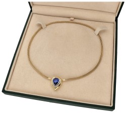 18 kt. Geelgouden collier bezet met ca. 6.45 ct. natuurlijke tanzaniet.