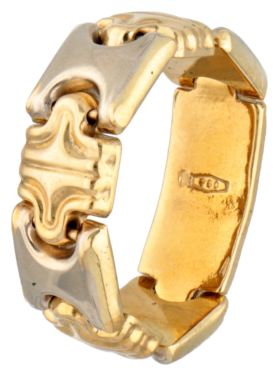 18 kt. Bicolor gouden flexibele schakel ring.