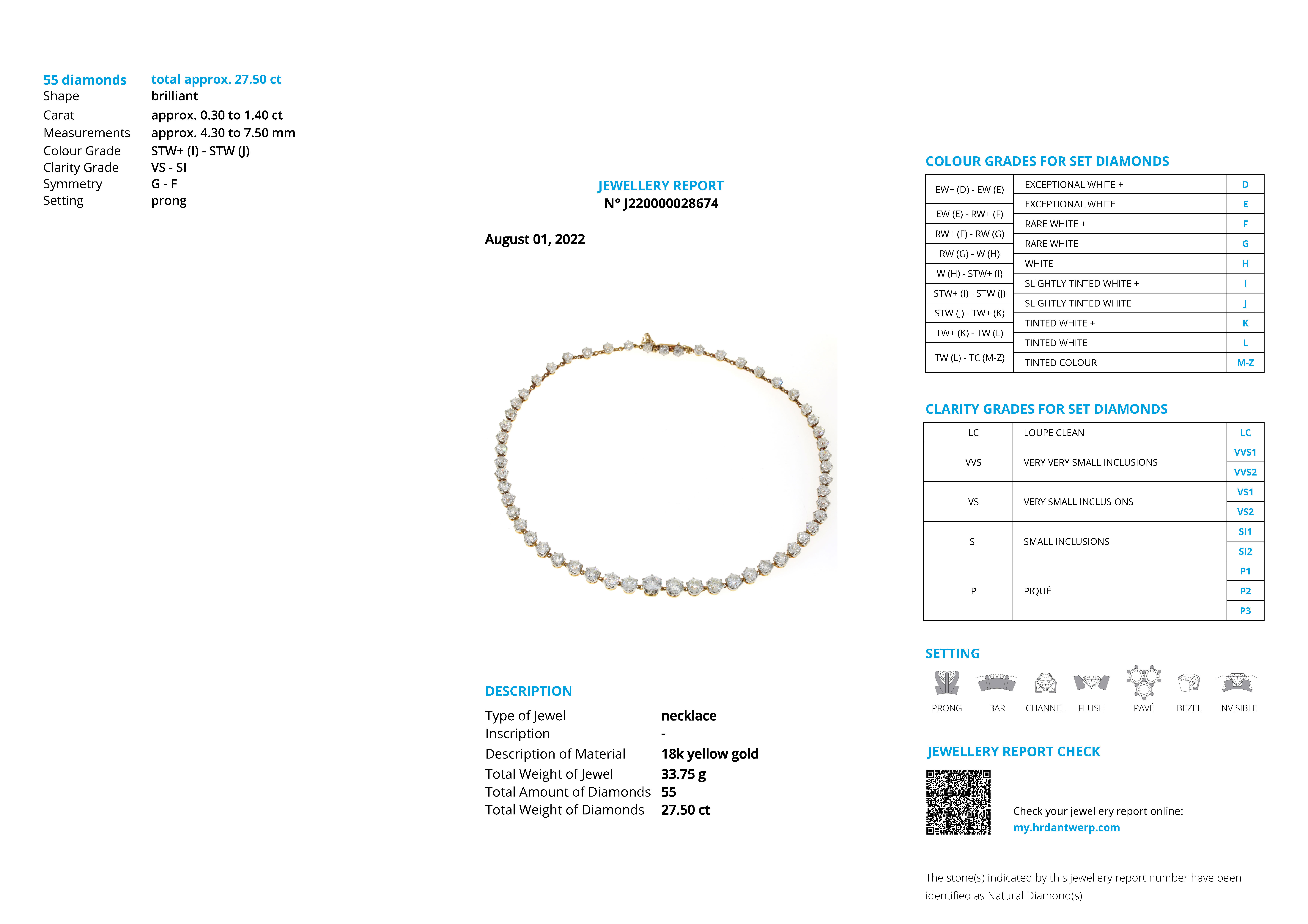 Antieke 18 kt. en Pt 950 bicolor gouden halsketting bezet met ca. 27.50 ct. diamant.