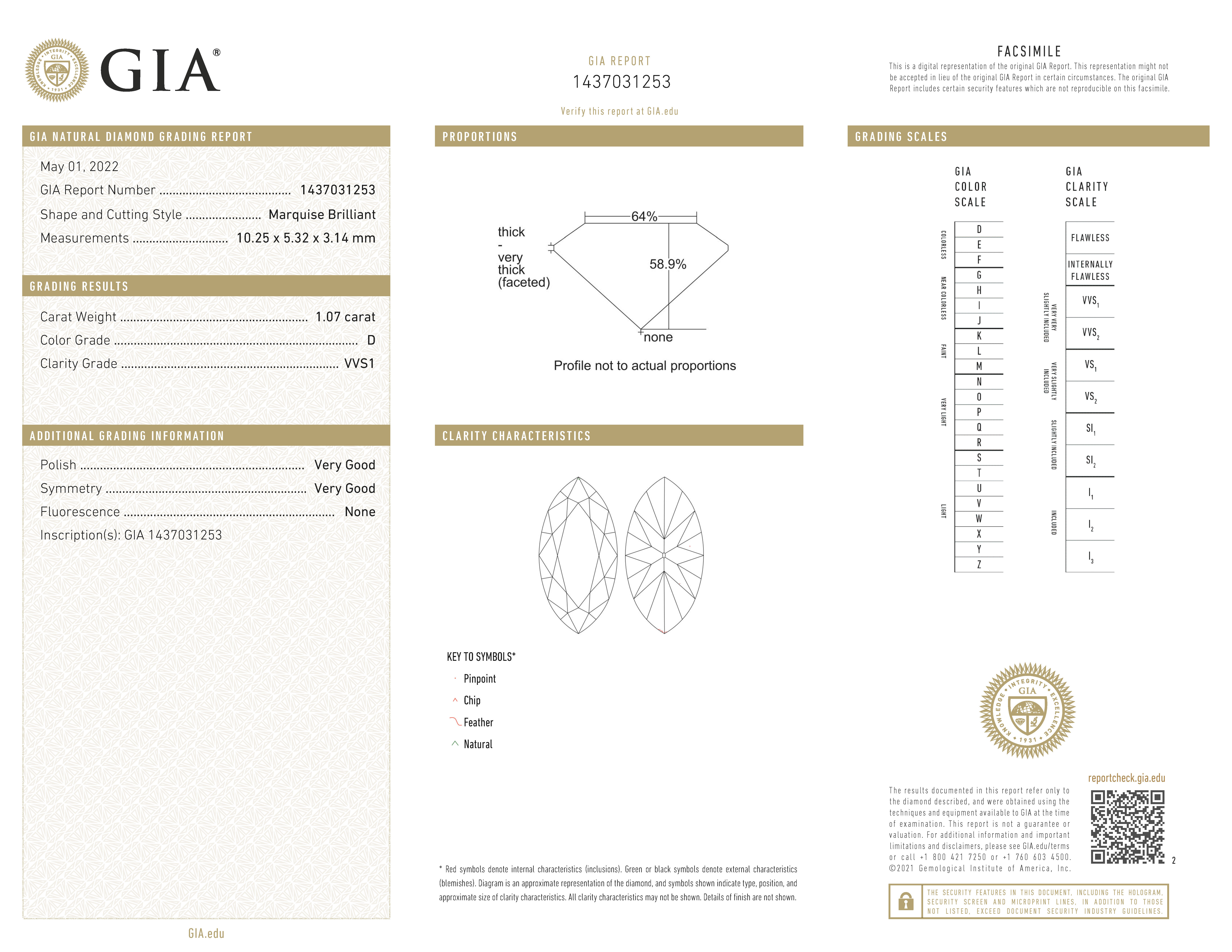 GIA-gecertificeerde 1.07 ct. marquise briljant geslepen natuurlijke diamant.