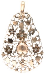 Antieke 14 kt. roségouden hanger bezet met diamant.