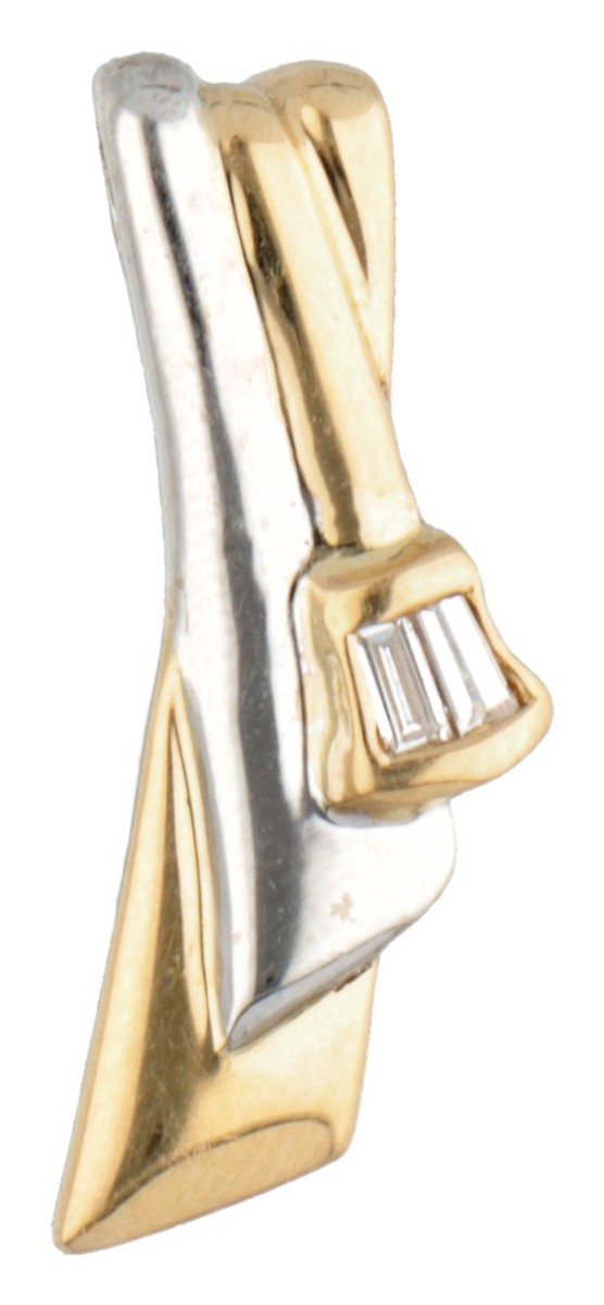 14 kt. Bicolor gouden hanger bezet met diamant.