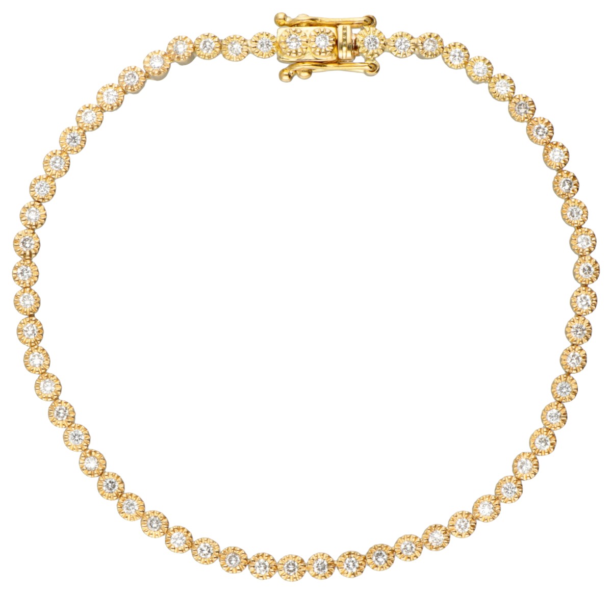 18 kt. Geelgouden tennisarmband bezet met ca. 0.59 ct. diamant.