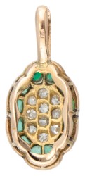 14 kt. Geelgouden hanger bezet met ca. 0.20 ct. diamant en groene edelstenen.