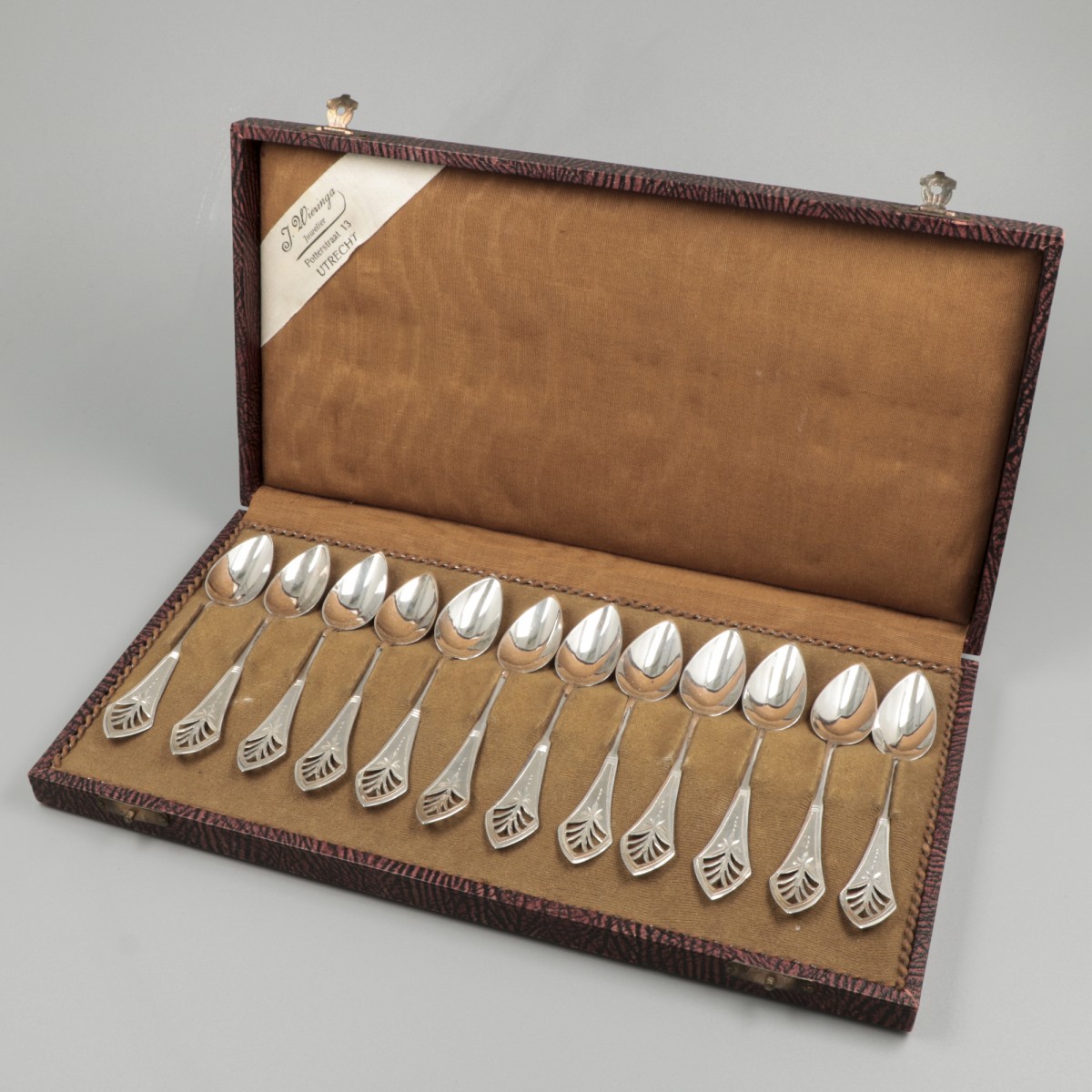 12-delige set koffielepels zilver.