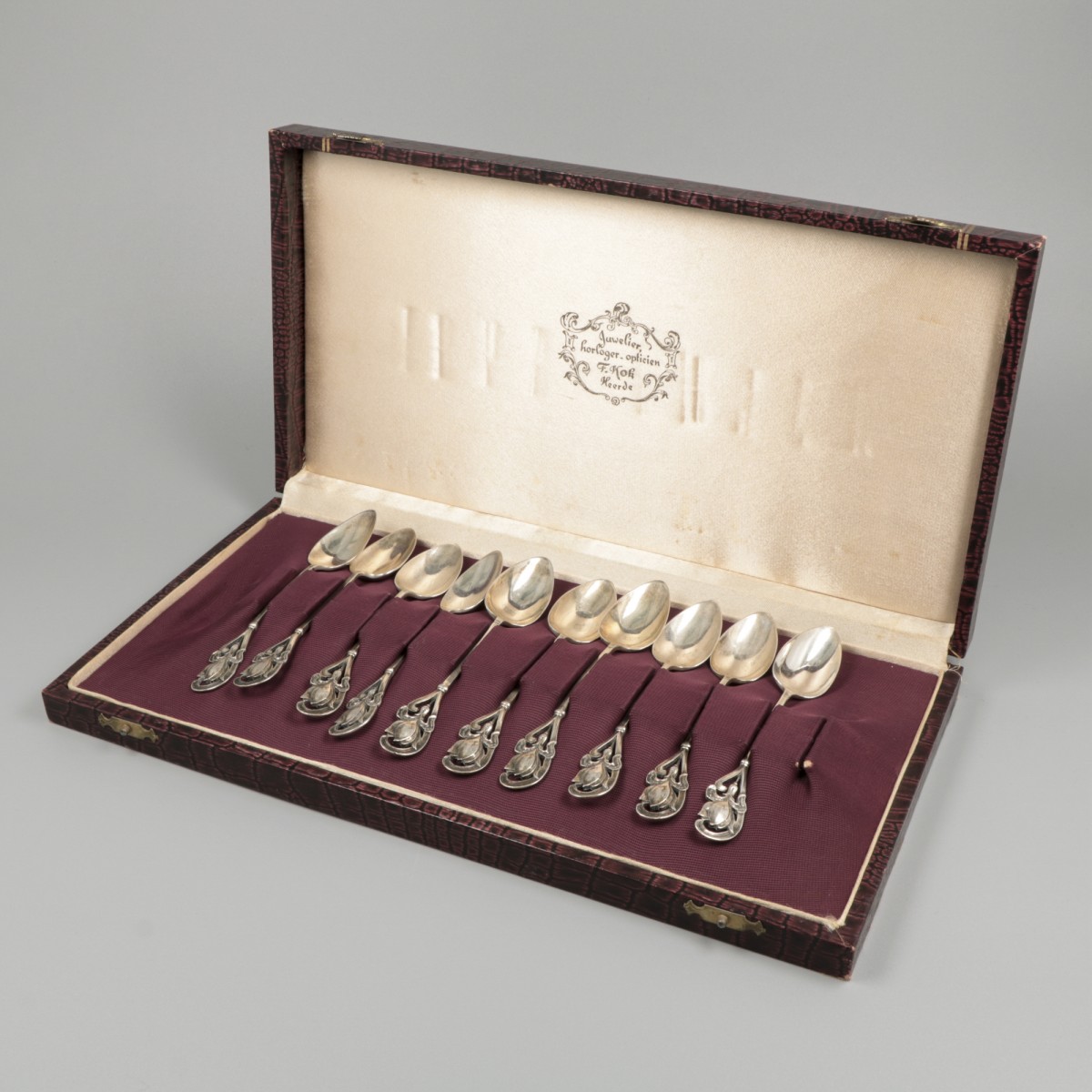 10-delige set thee/koffielepels zilver.