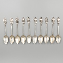 10-delige set thee/koffielepels zilver.