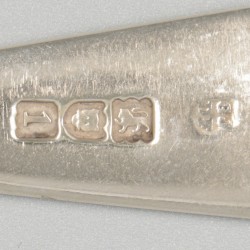 6-delige set dinerlepels zilver.