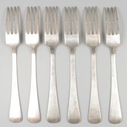 6-delige set dinervorken Haags lofje zilver.