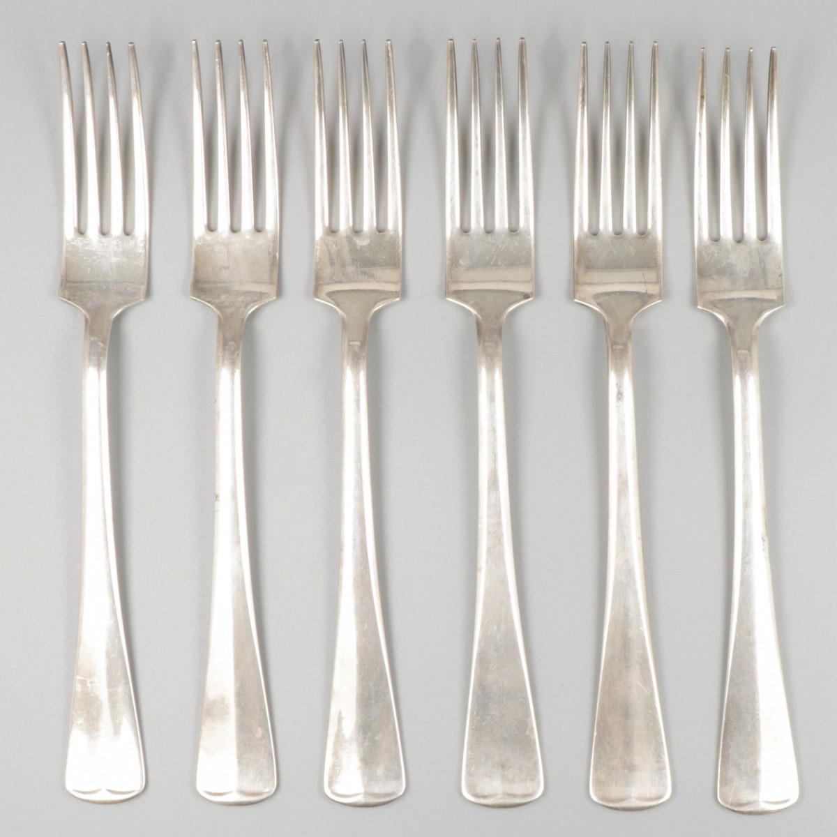 6-delige set dinervorken Haags lofje zilver.