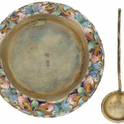 Zoutkelder cloisonne met lepel zilver.