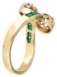 Vintage 18 kt. geelgouden toi et moi ring bezet met diamant en chrysopraas.