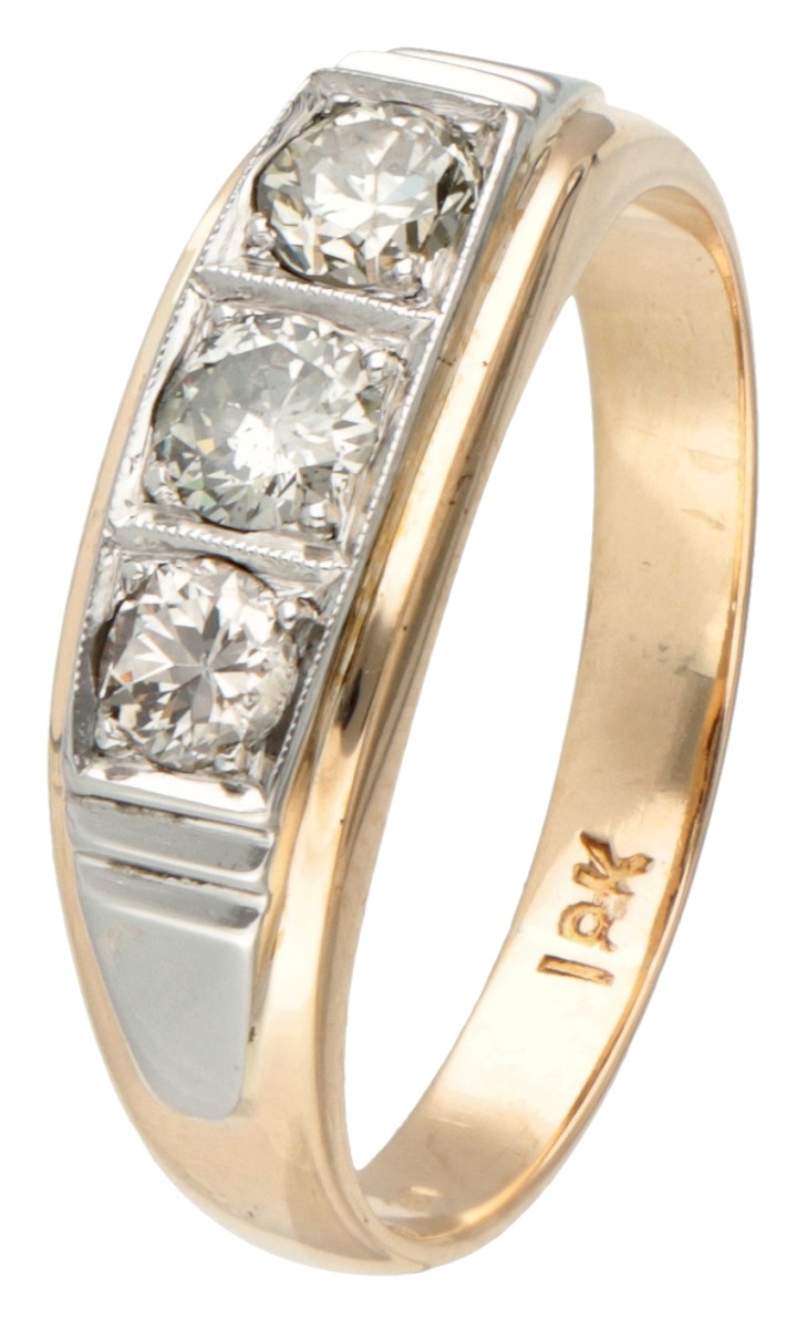 14 kt. Bicolor gouden ring bezet met ca. 0.53 ct. diamant.