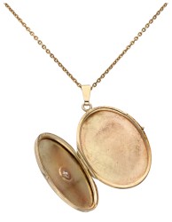 Vintage 14 kt. geelgouden collier met medaillon hanger bezet met ca. 0.05 ct. diamant.