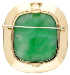 Vintage 18 kt. geelgouden hanger / broche bezet met jade.