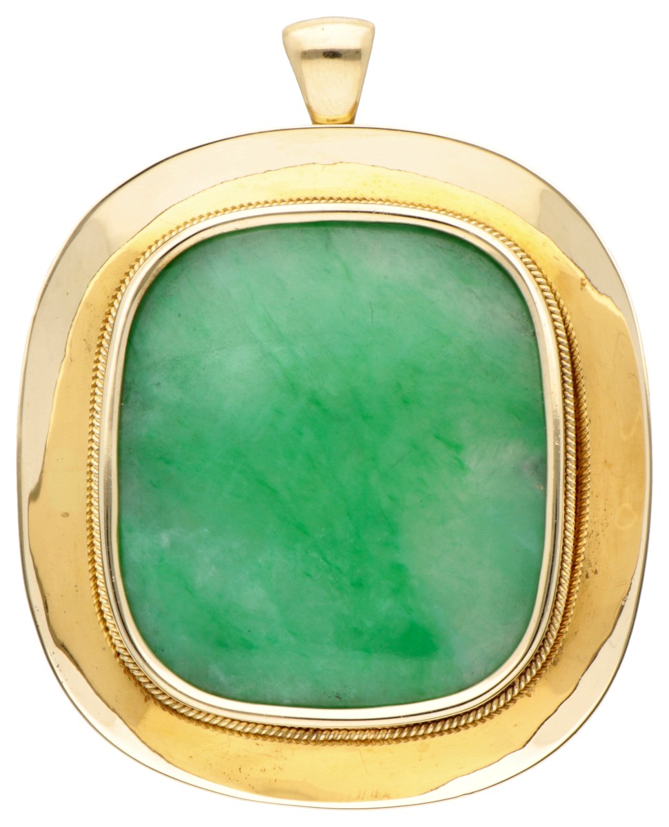 Vintage 18 kt. geelgouden hanger / broche bezet met jade.