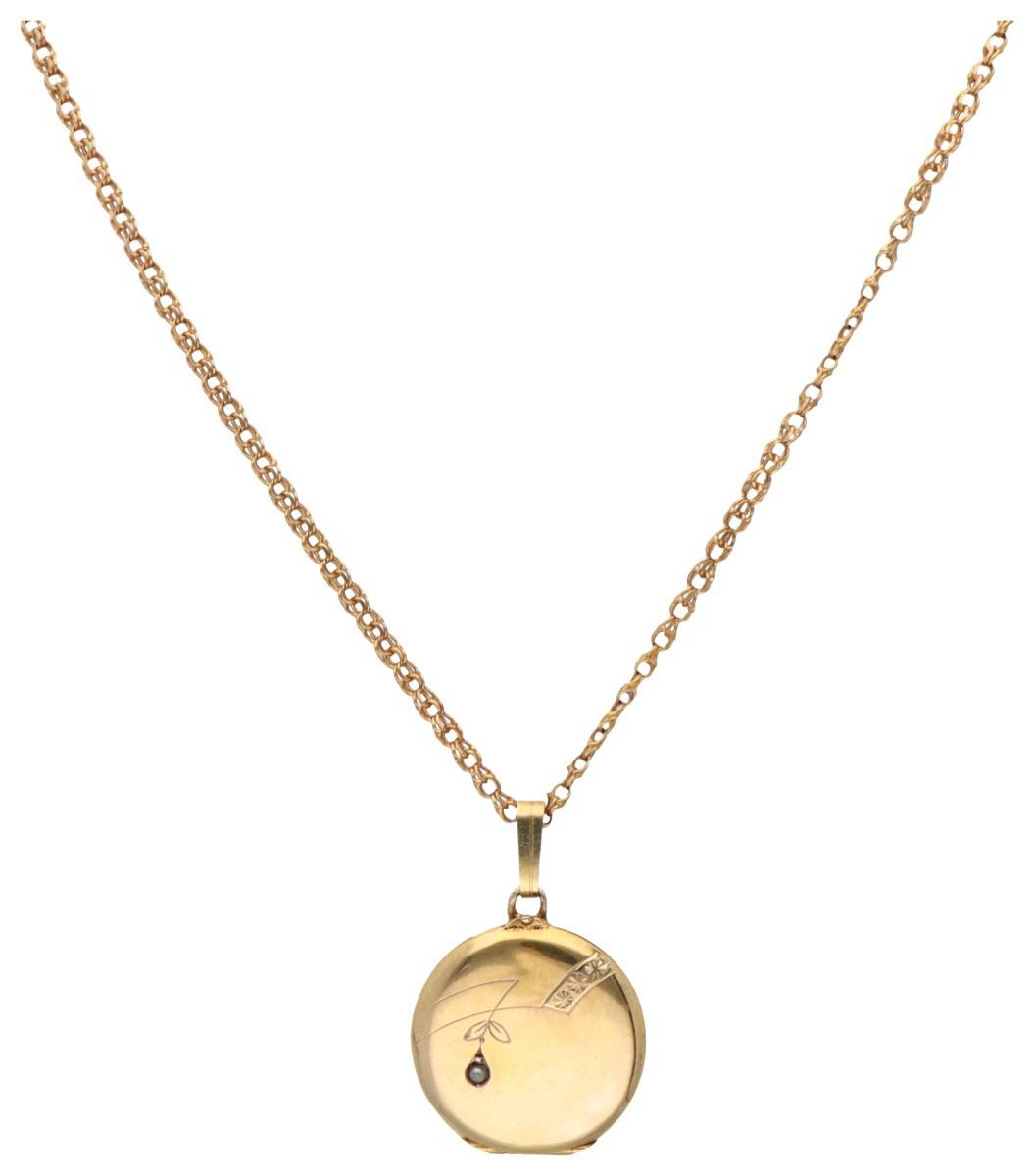 Antiek 14 kt. geelgouden collier met medaillon hanger.