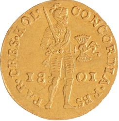Gouden dukaat. Holland. 1801. Zeer Fraai +.