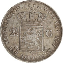 2½ gulden. Willem II. 1845 met streep. Zeer Fraai.