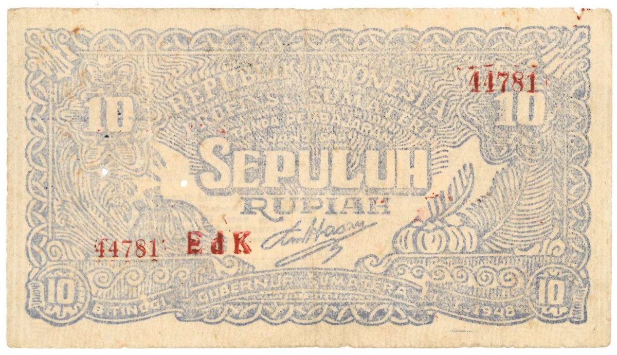 Indonesia. 10 rupiah. Banknote. Type 1948. - Fine .