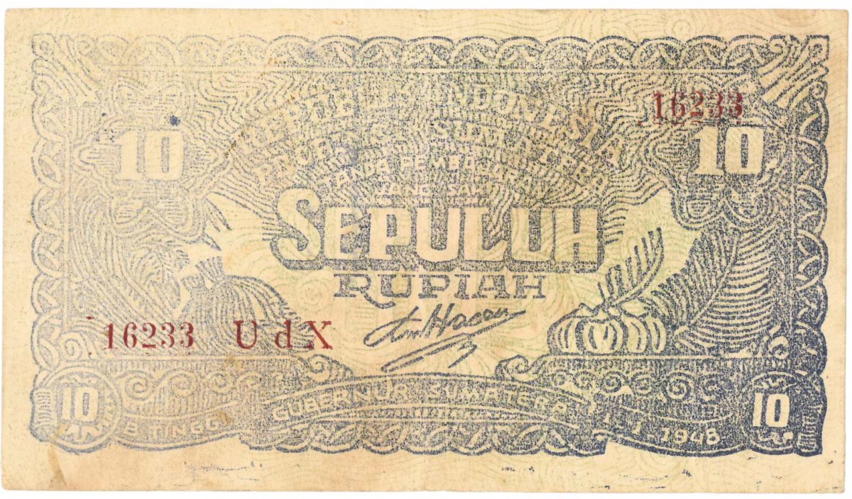 Indonesia. 10 rupiah. Banknote. Type 1948. - Fine +.