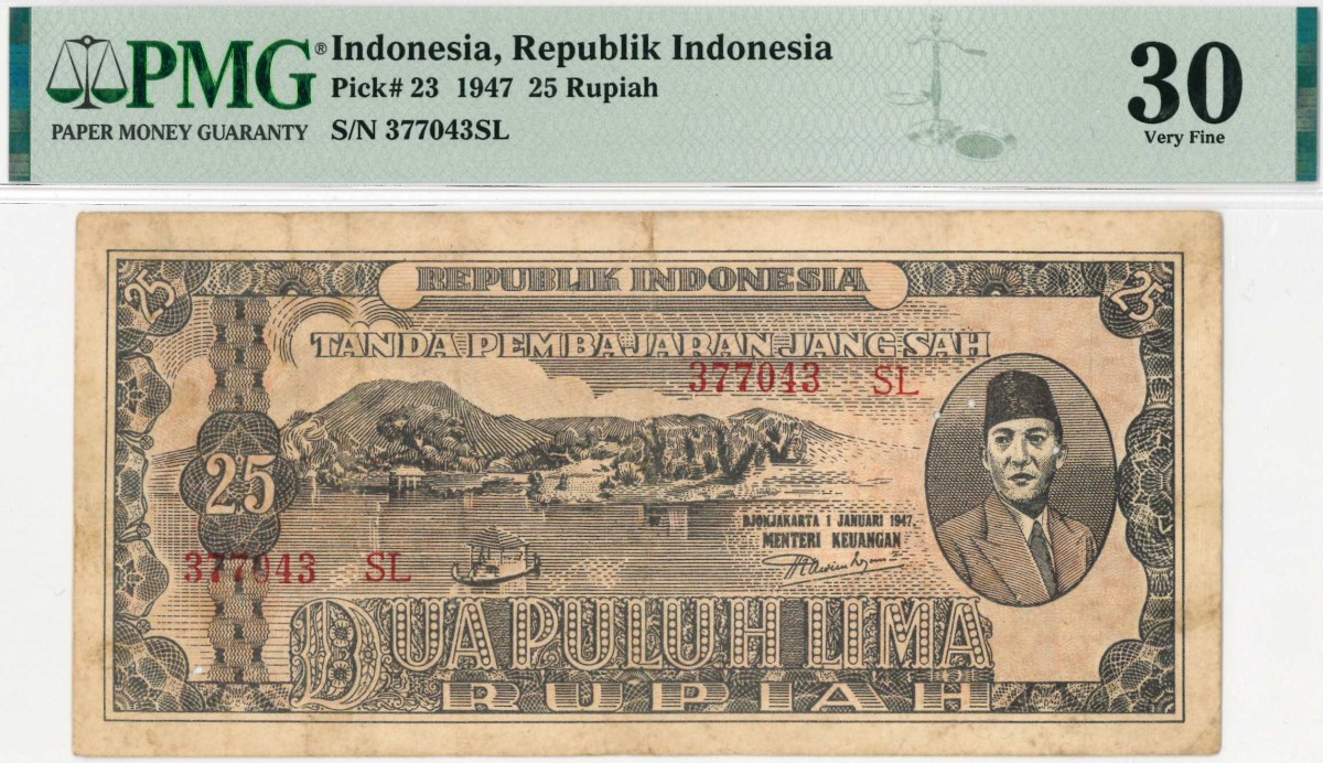 Indonesia. 25 rupiah. Banknote. Type 1947. - Very fine.