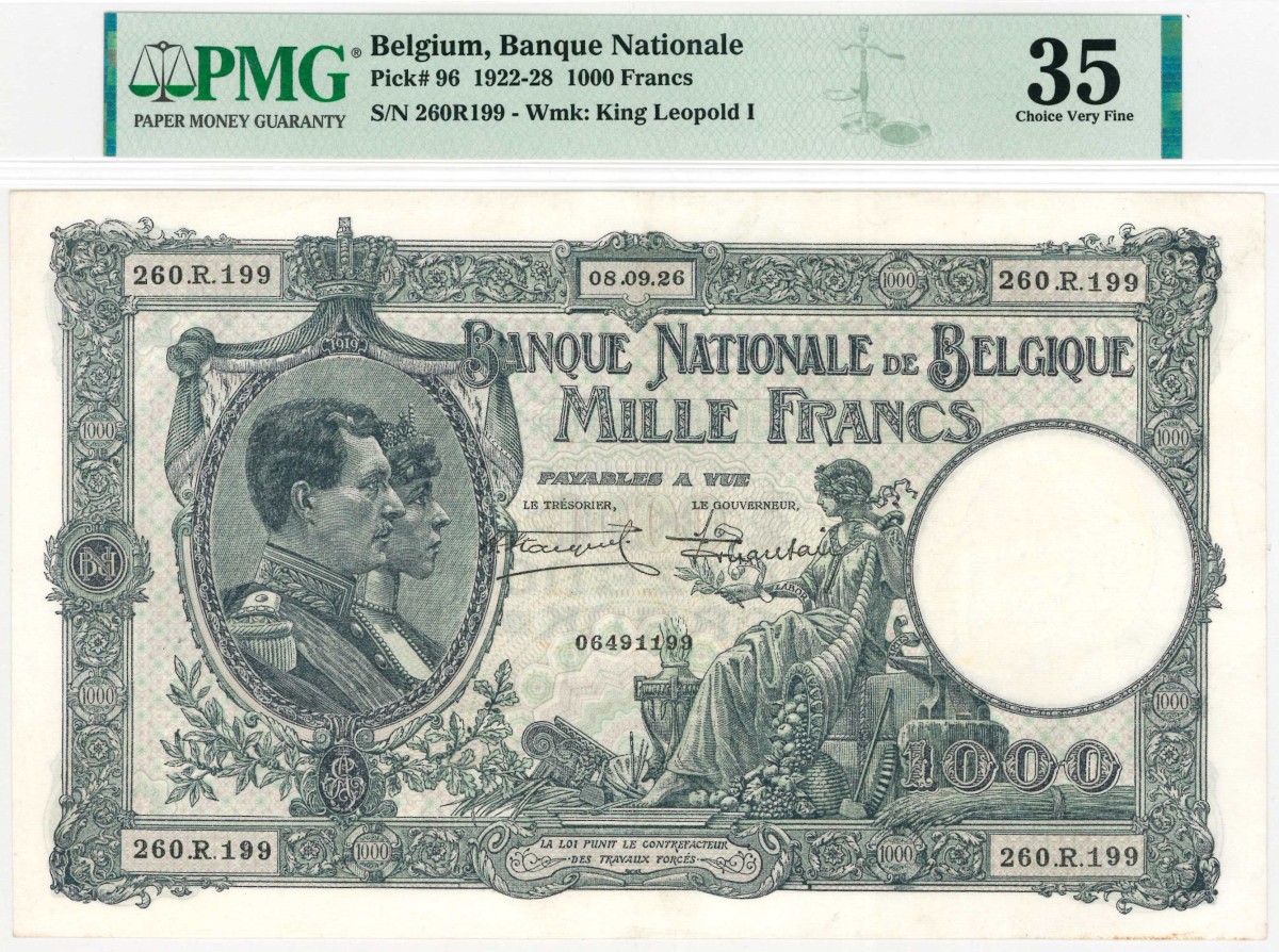 Belgium. 1000 francs. Banknote. Type 1922-1928. - Very fine.