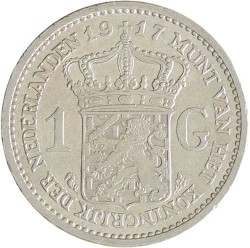 1 gulden. Wilhelmina. 1917. Zeer Fraai / Prachtig.