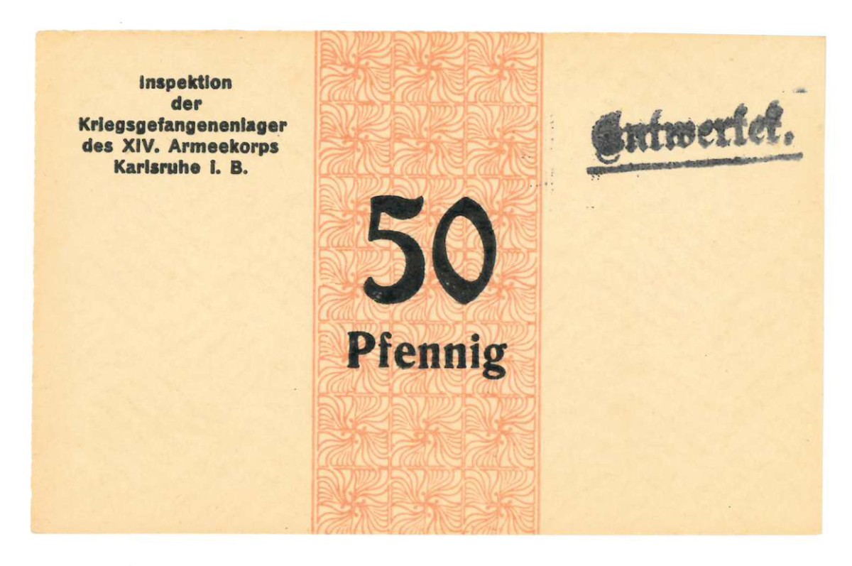Germany. 50 pfenning. Banknote. Type ND. Type Karlsruhe. - UNC.