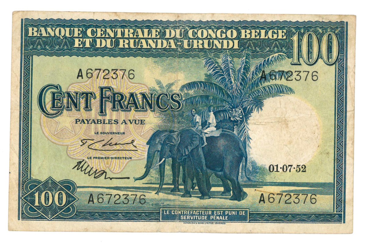 Belgium-Congo. 100 francs. Banknote. Type 1952. - Very fine.