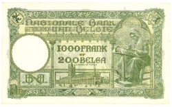 Belgium. 1000 francs. Banknote. Type 1931. - Very fine +.
