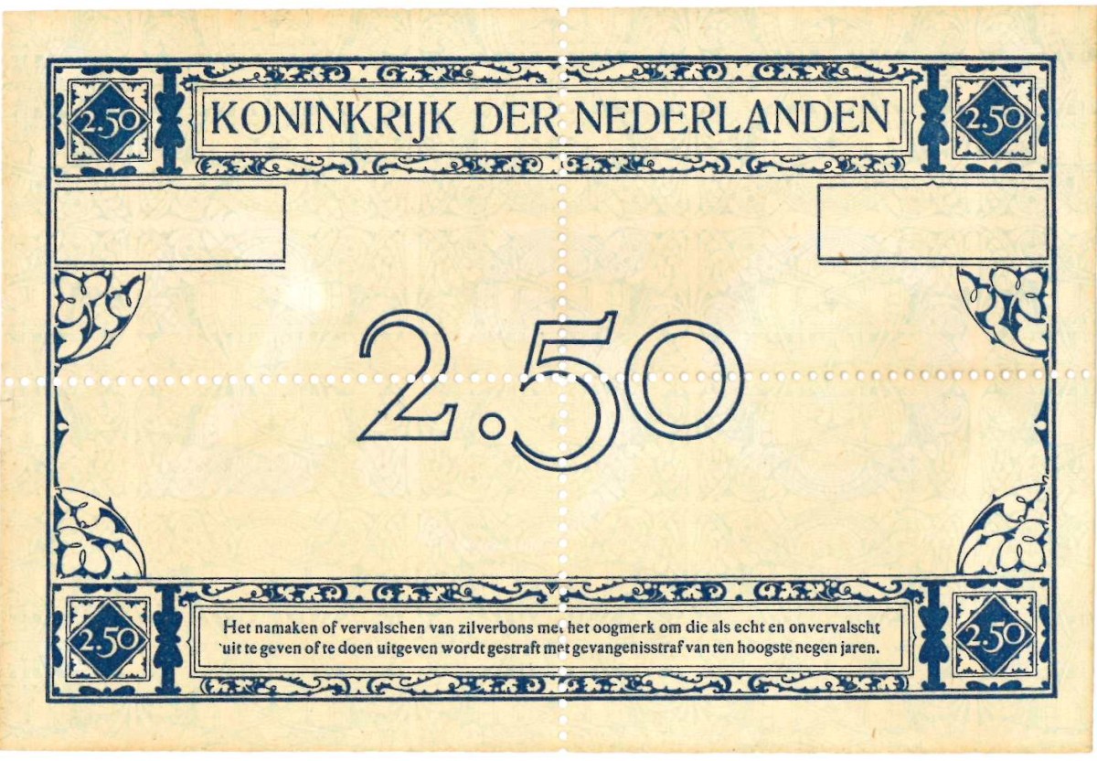 Nederland. 2½ gulden. Zilverbon. Type 1915. - UNC.