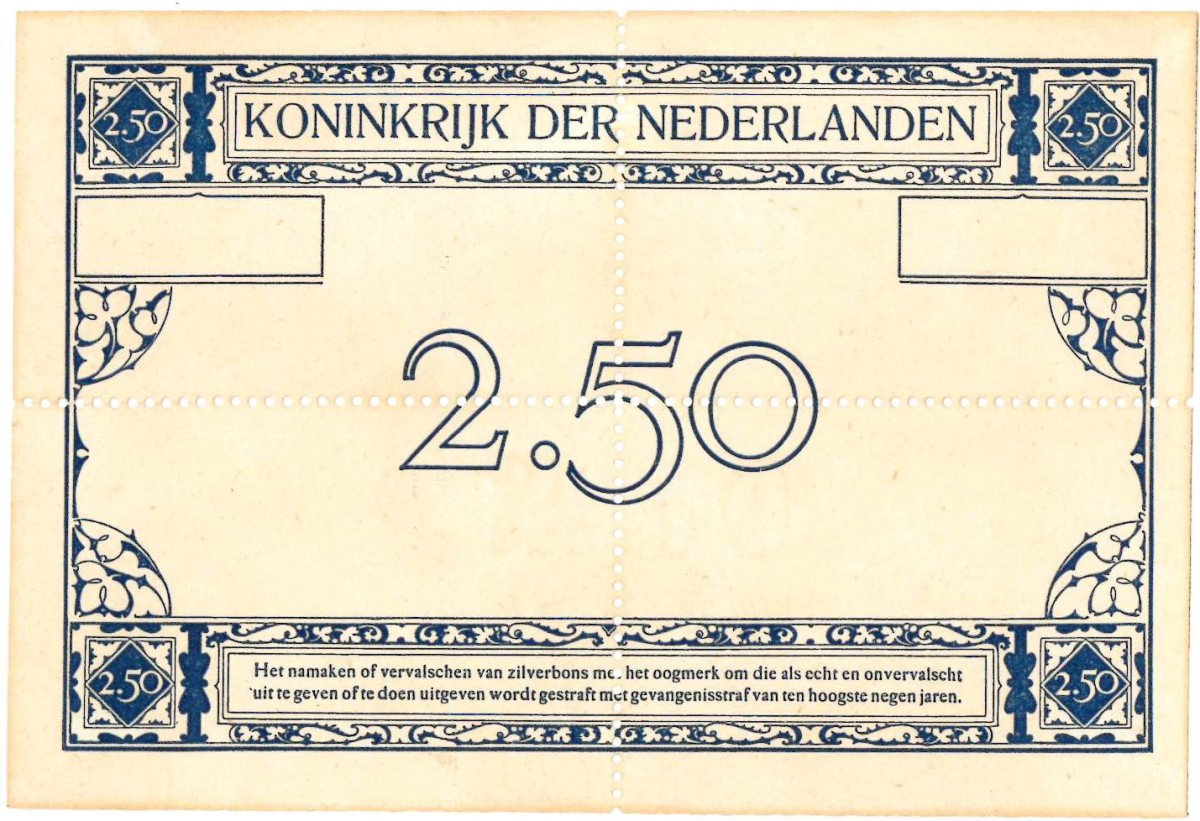 Nederland. 2½ gulden. ZIlverbon. Type 1915. - UNC.