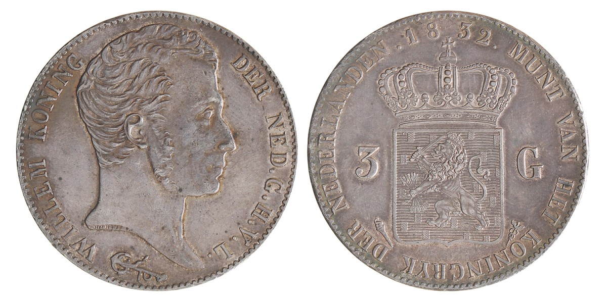 3 gulden. Willem I. 1832/24. UNC -.