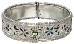 Antieke 800 zilveren bangle armband met kleurrijke emaille door Oostenrijkse edelsmid Georg Adam Scheid.