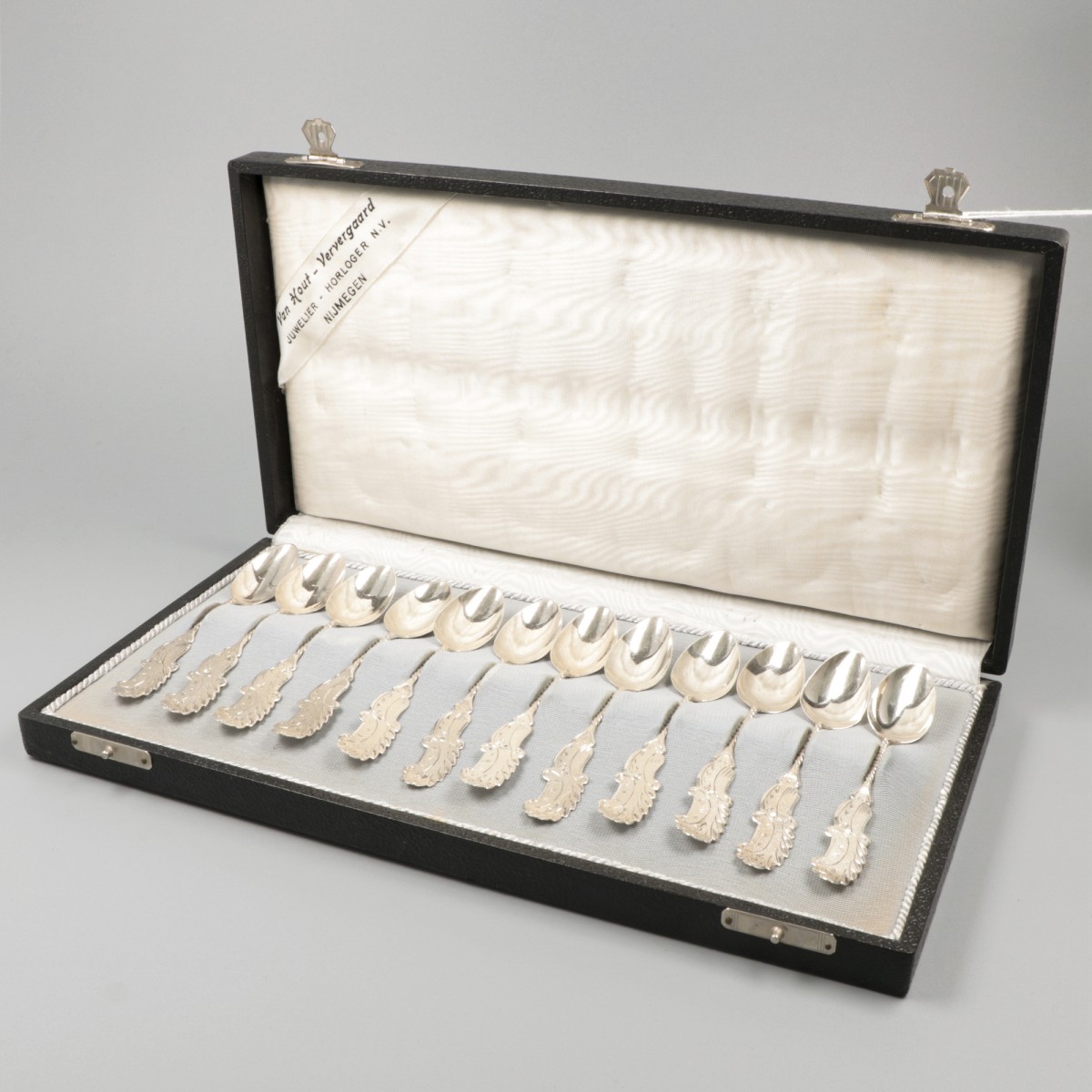 12-delige set koffielepels zilver.
