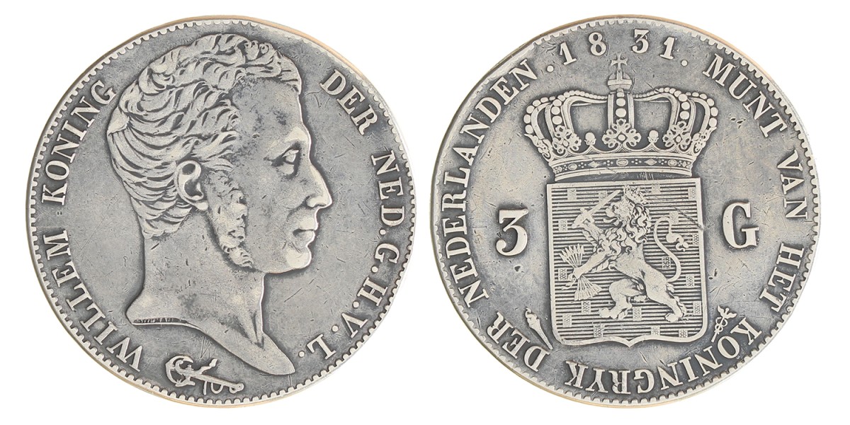 3 gulden. Willem I. 1831/24. Fraai / Zeer Fraai.