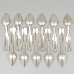 12-delige set koffie- / theelepels (Amsterdam 1874) zilver.