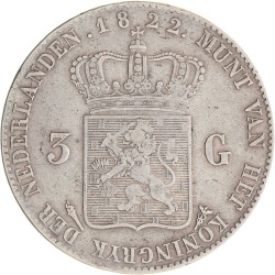 3 gulden. Willem I. 1822 zonder volledige naam van Michaut. Zeer Fraai -.