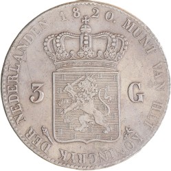3 gulden. Willem I. 1820 U. Zeer Fraai.