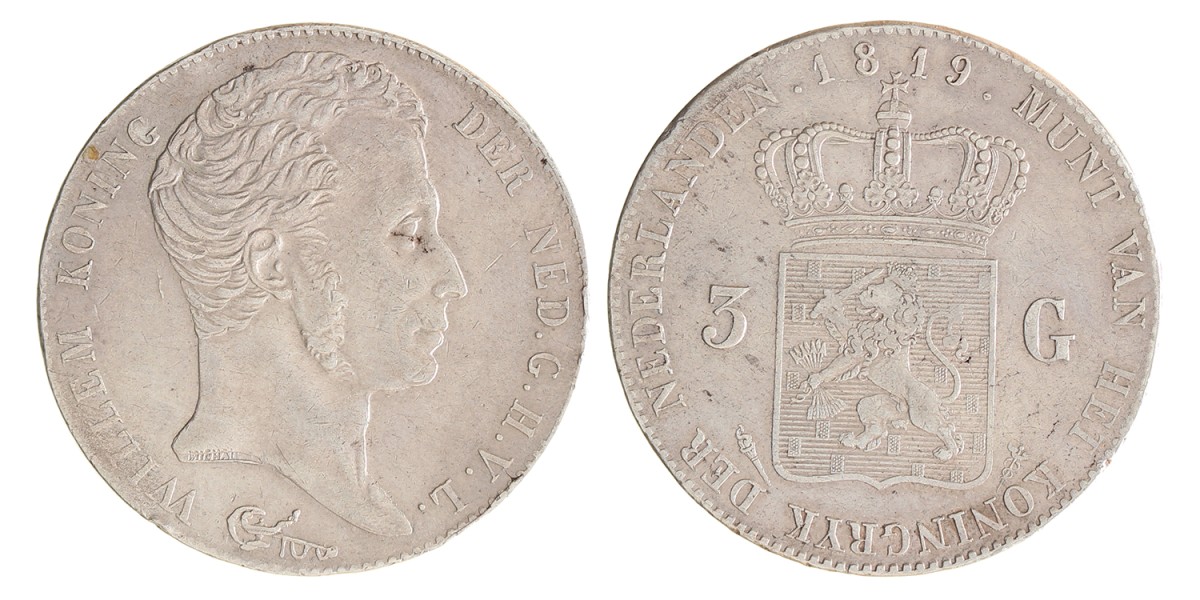 3 gulden. Willem I. 1819 U. Zeer Fraai / Prachtig.