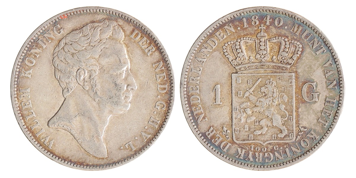 1 gulden. Willem I. 1840. Zeer Fraai +.