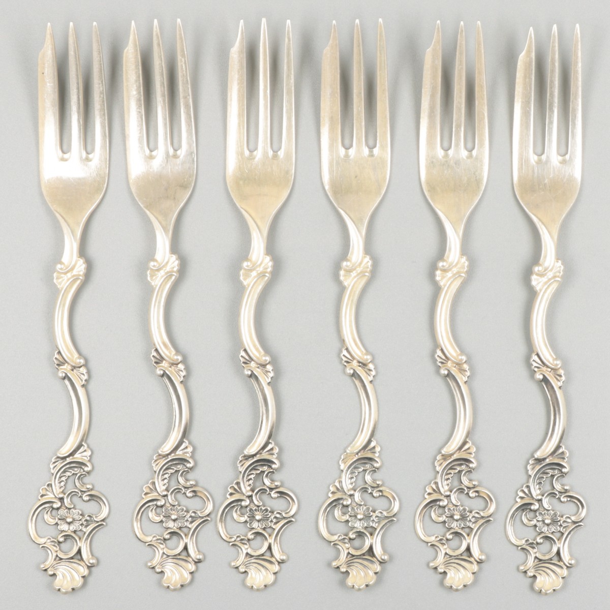 6-delige set taartvorken zilver.