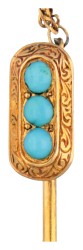 No reserve - Franse antieke 18K geelgouden twin set reversspelden bezet met turkoois.