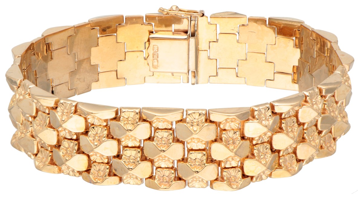 Vintage 14 kt. geelgouden Italiaanse design armband met bloemmotief.